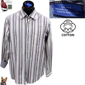 Tommy Bahama M Purple Grey Striped L/S Cotton